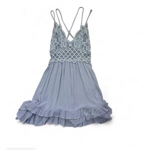 Boho crotchet baby blue mini dress